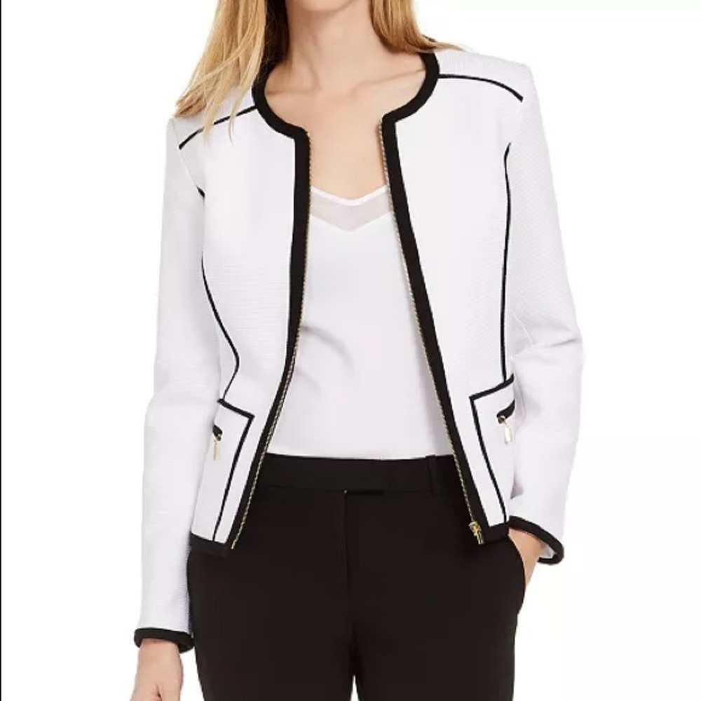 Zip-Front Piped Piqué Jacket